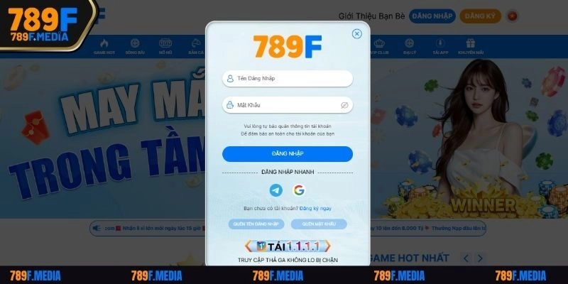 Giao diện đăng nhập 789F trên PC được thiết kế rõ ràng